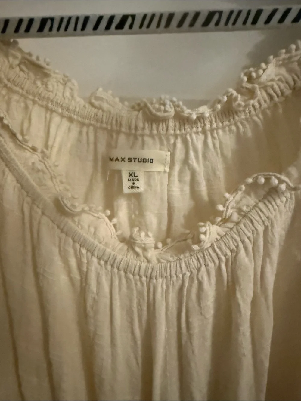 Max Studio Cream Boho Peasant Blouse with Crochet Trim XL